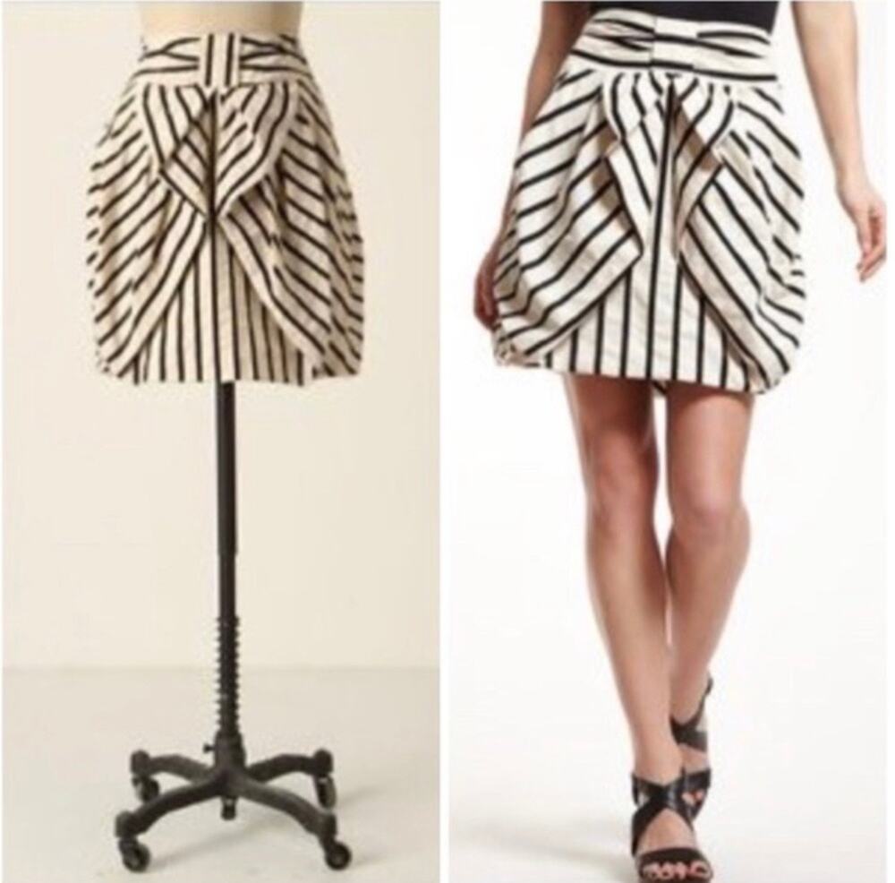 Eva Franco Anthropologie Aniseed Black White Striped Bow Balloon Bubble Skirt 6